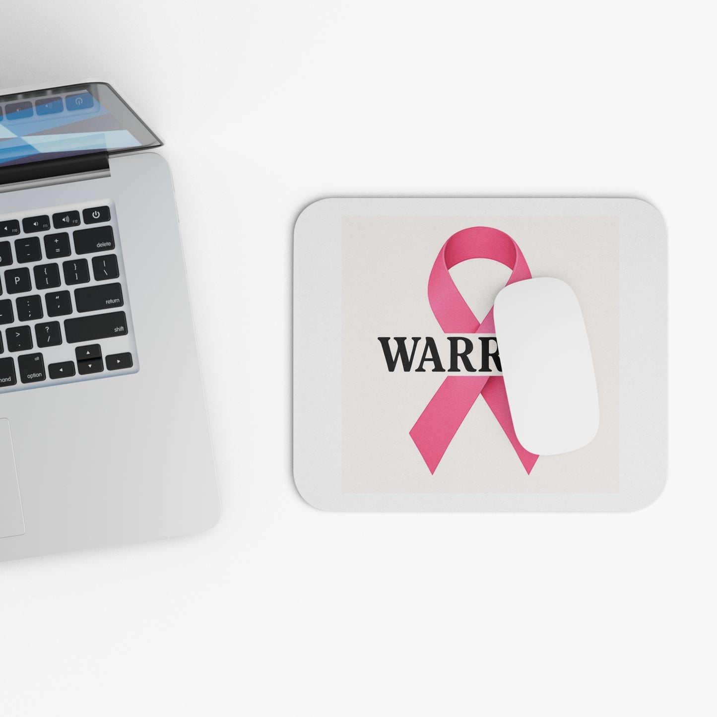 Pink Ribbon Warrior Mouse Pad | Gift for Breast Cancer Awareness, Office Decor, Inspirational Decor, Support Merchandise