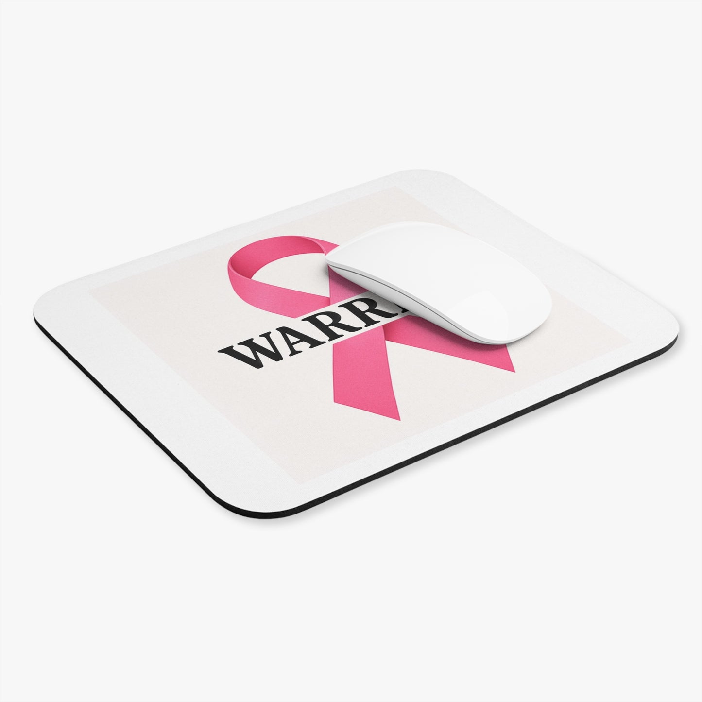 Pink Ribbon Warrior Mouse Pad | Gift for Breast Cancer Awareness, Office Decor, Inspirational Decor, Support Merchandise