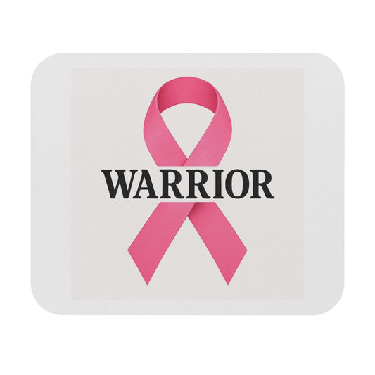 Pink Ribbon Warrior Mouse Pad | Gift for Breast Cancer Awareness, Office Decor, Inspirational Decor, Support Merchandise